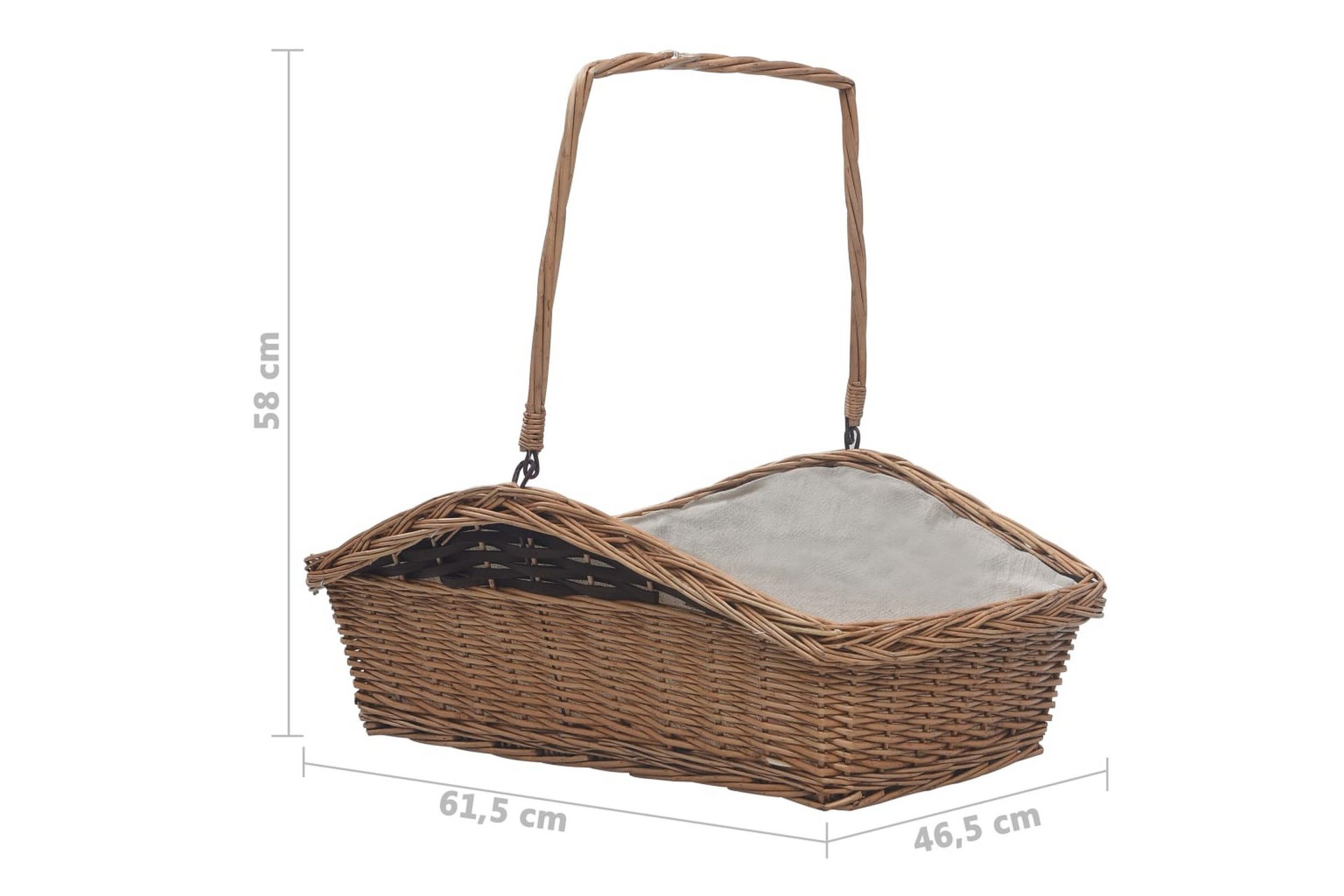 Vedkurv med håndtak 61,5x46,5x58 cm brun seljetre - Brun - Hage - Utemiljø - Utendørsoppbevaring - Vedoppbevaring