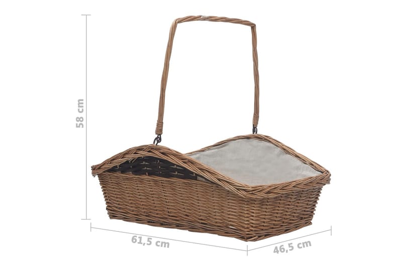 Vedkurv med håndtak 61,5x46,5x58 cm brun seljetre - Brun - Hage - Utemiljø - Utendørsoppbevaring - Vedoppbevaring