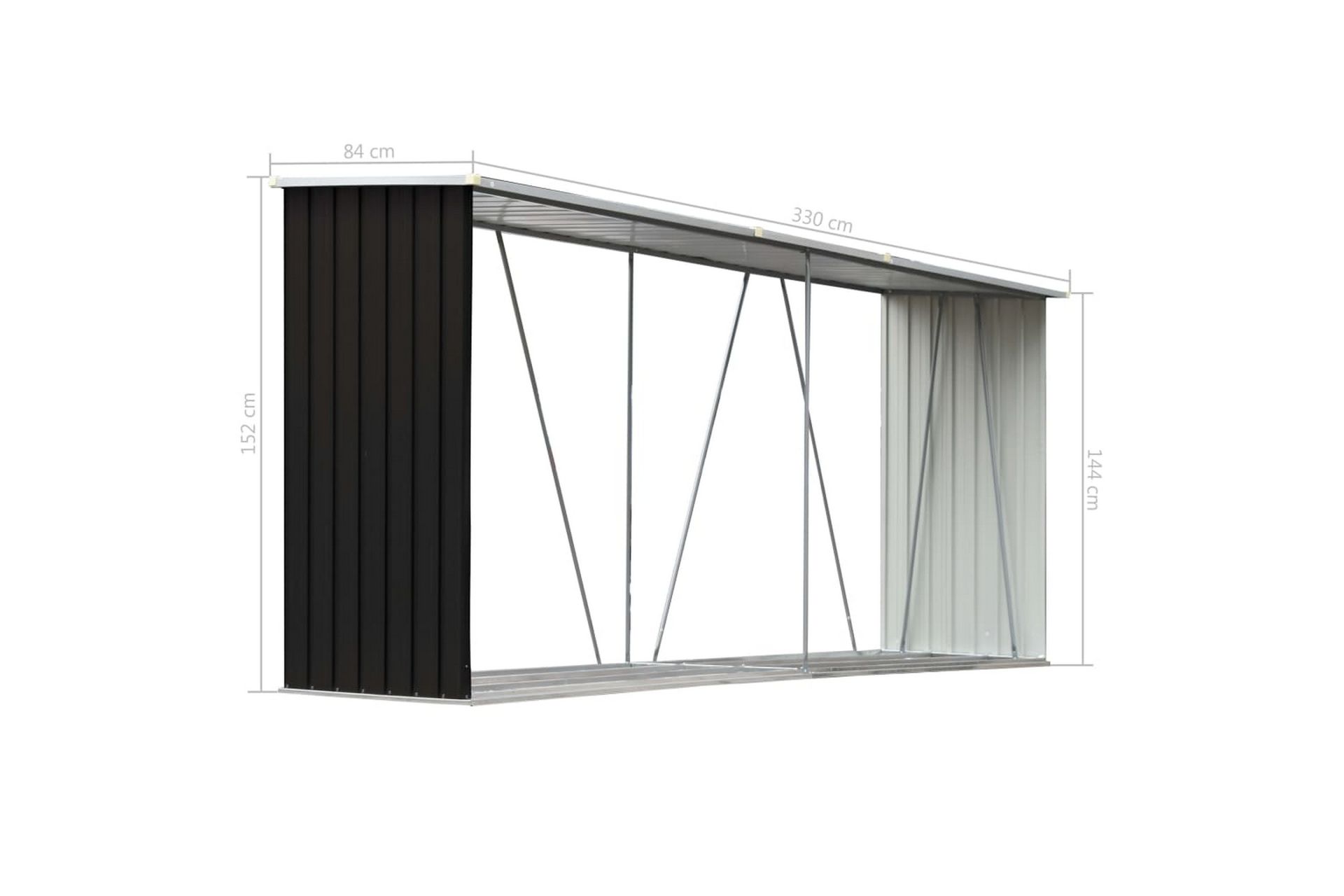 Vedskjul galvanisert stål 330x84x152 cm antrasitt - Hage - Utemiljø - Utendørsoppbevaring - Vedoppbevaring