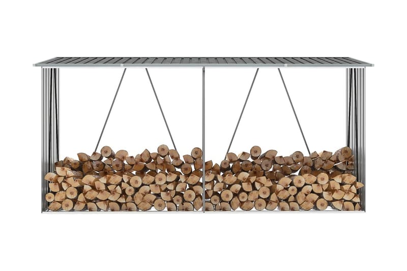 Vedskjul galvanisert stål 330x84x152 cm grå - Hage - Utemiljø - Utendørsoppbevaring - Vedoppbevaring