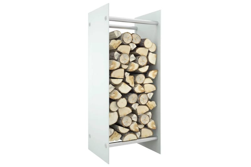 Vedstativ hvit 40x35x100 cm herdet glass - Hage - Utemiljø - Utendørsoppbevaring - Vedoppbevaring