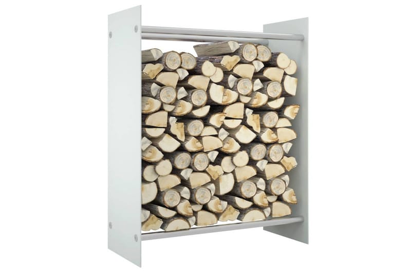 Vedstativ hvit 80x35x100 cm herdet glass - Hage - Utemiljø - Utendørsoppbevaring - Vedoppbevaring