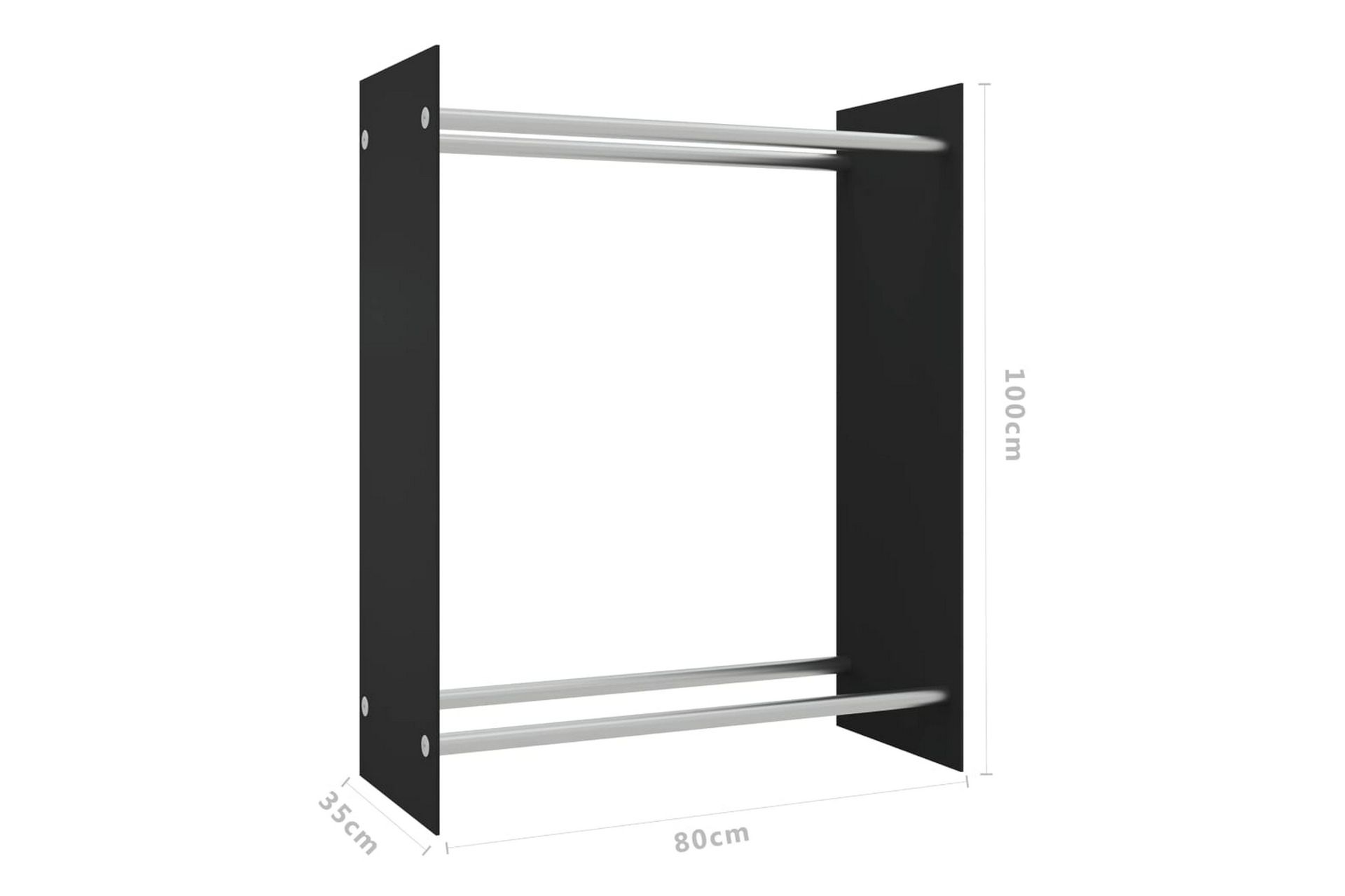 Vedstativ svart 80x35x100 cm herdet glass - Hage - Utemiljø - Utendørsoppbevaring - Vedoppbevaring