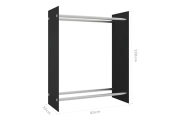 Vedstativ svart 80x35x100 cm herdet glass - Hage - Utemiljø - Utendørsoppbevaring - Vedoppbevaring