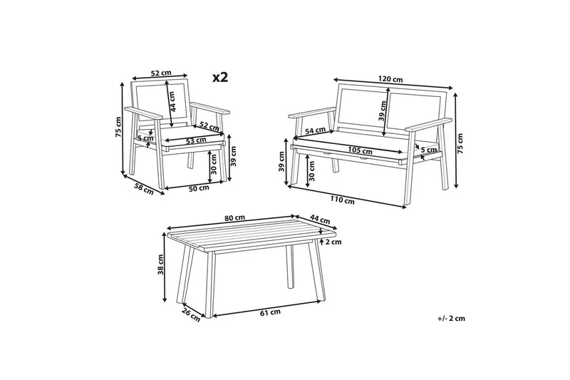 2-sitssoffa med fåtöljer Beliani Arenella Light wood||Beige - Hagemøbler - Loungemøbler - Sofagruppe utendørs