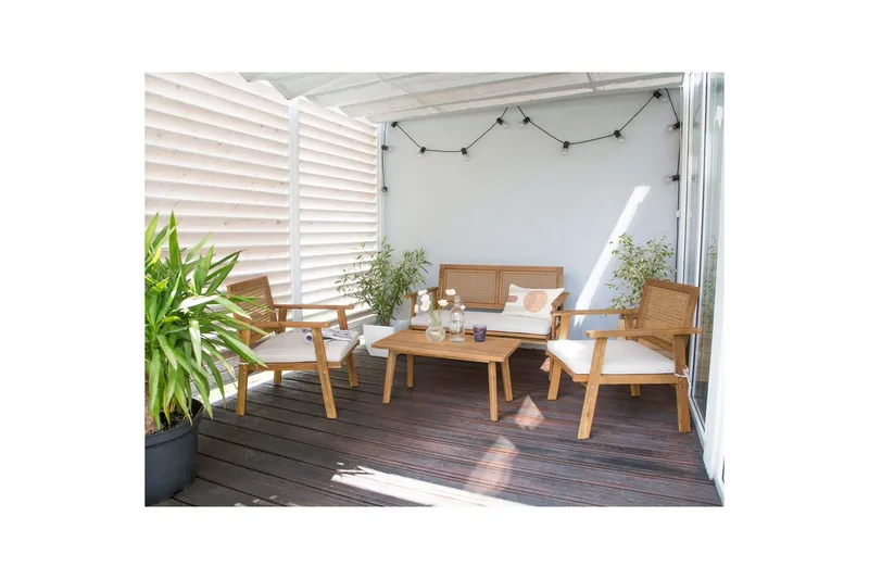 2-sitssoffa med fåtöljer Beliani Arenella Light wood||Beige - Hagemøbler - Loungemøbler - Sofagruppe utendørs
