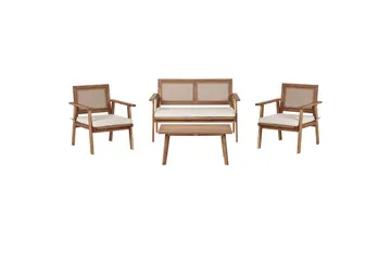 2-sitssoffa med fåtöljer Beliani Arenella Light wood||Beige - Hagemøbler - Loungemøbler - Sofagruppe utendørs