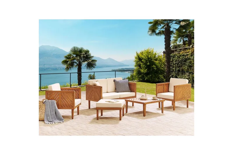 2-sitssoffa med fåtöljer Beliani Baratti Light wood||Beige - Hagemøbler - Loungemøbler - Sofagruppe utendørs