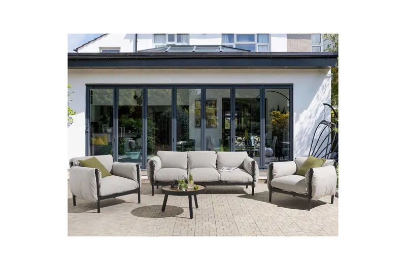 3-sitssoffa med fåtöljer Beliani Esperia Grey, Black - Hagemøbler - Loungemøbler - Sofagruppe utendørs