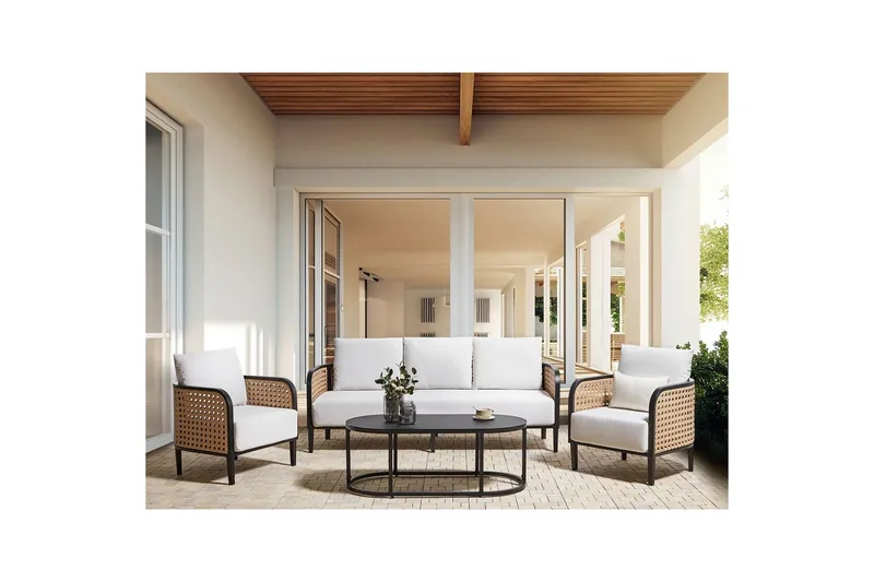 3-sitssoffa med fåtöljer Beliani Montefalco White||Black - Hagemøbler - Loungemøbler - Sofagruppe utendørs
