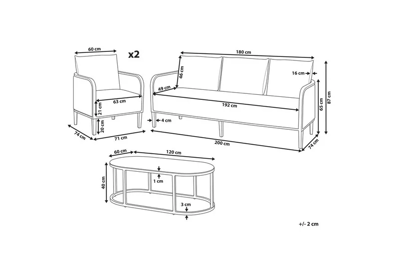 3-sitssoffa med fåtöljer Beliani Montefalco White||Black - Hagemøbler - Loungemøbler - Sofagruppe utendørs