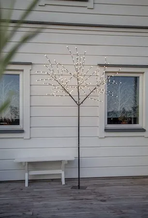 Albero dekorasjonstre med belysning 250 cm, svart med hvite lyspunkter