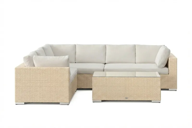 Bahamas L-formet utesofa høyre, 6-seters med bord - Beige - Hage - Utemiljø - Veranda & terrasse - Verandamøbler