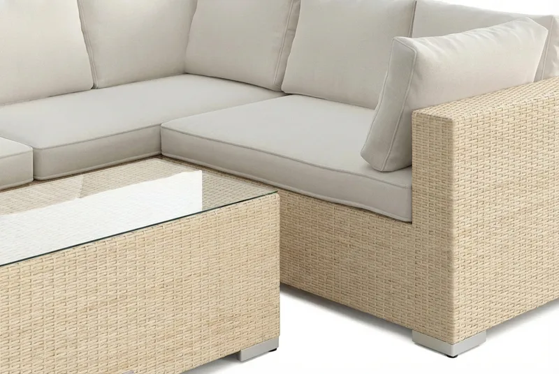 Bahamas L-formet utesofa høyre, 6-seters med bord - Beige - Hage - Utemiljø - Veranda & terrasse - Verandamøbler
