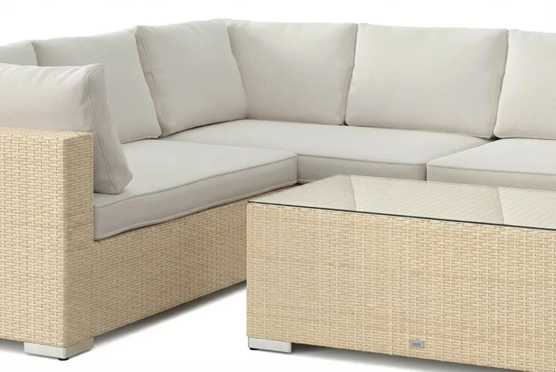 Bahamas L-formet utesofa høyre, 6-seters med bord - Beige - Hage - Utemiljø - Veranda & terrasse - Verandamøbler