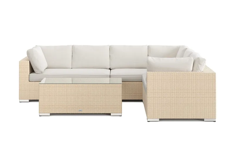 Bahamas L-formet utesofa høyre, 6-seters med bord - Beige - Hage - Utemiljø - Veranda & terrasse - Verandamøbler