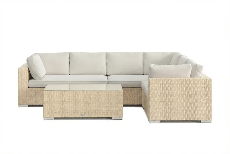 Bahamas L-formet utesofa høyre, 6-seters med bord - Beige - Hage - Utemiljø - Veranda & terrasse - Verandamøbler