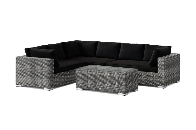 Bahamas L-formet utesofa høyre, 6-seters med bord - Grå - Hage - Utemiljø - Veranda & terrasse - Verandamøbler