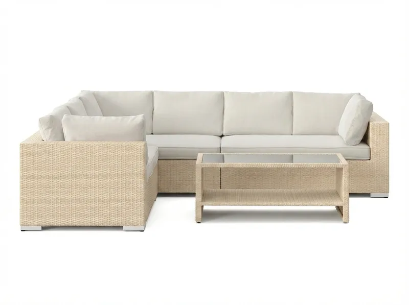 Bahamas L-formet utesofa høyre, 6-seters med bord og hylle - Beige - Hage - Utemiljø - Veranda & terrasse - Verandamøbler