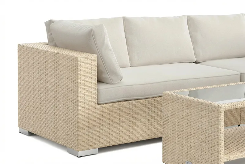 Bahamas L-formet utesofa høyre, 6-seters med bord og hylle - Beige - Hage - Utemiljø - Veranda & terrasse - Verandamøbler