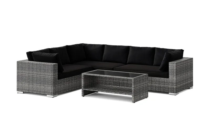 Bahamas L-formet utesofa høyre, 6-seters med bord og hylle - Grå - Hage - Utemiljø - Veranda & terrasse - Verandamøbler