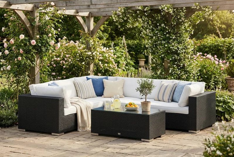 Bahamas L-formet utesofa høyre, 6-seters med bord - Svart - Hage - Utemiljø - Veranda & terrasse - Verandamøbler