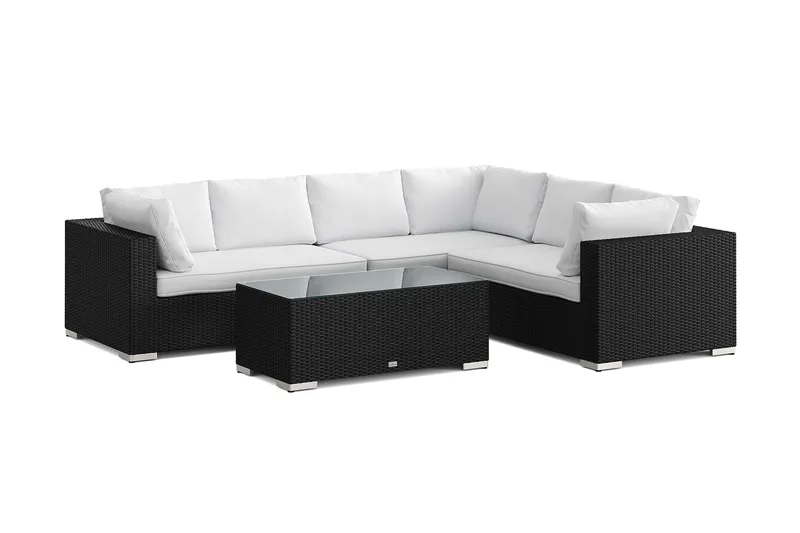 Bahamas L-formet utesofa høyre, 6-seters med bord - Svart - Hage - Utemiljø - Veranda & terrasse - Verandamøbler