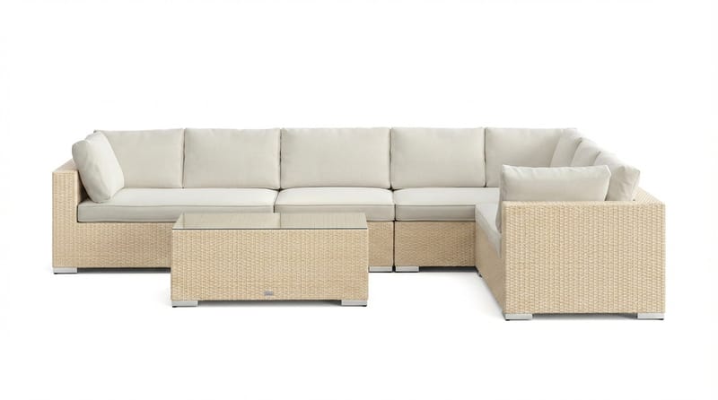 Bahamas L-formet utesofa høyre, 7-seters med bord - Beige - Hage - Utemiljø - Veranda & terrasse - Verandamøbler