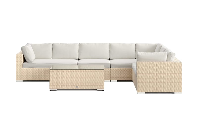 Bahamas L-formet utesofa høyre, 7-seters med bord - Beige - Hage - Utemiljø - Veranda & terrasse - Verandamøbler