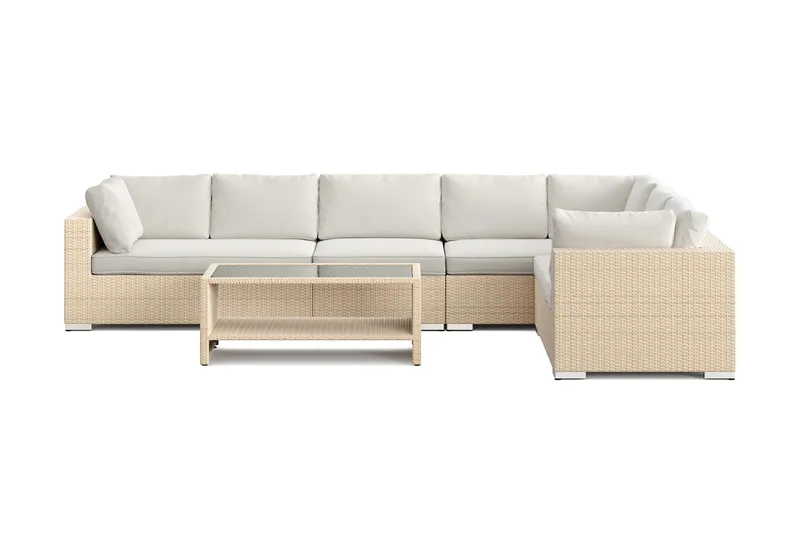 Bahamas L-formet utesofa høyre, 7-seters med bord og hylle - Beige - Hage - Utemiljø - Veranda & terrasse - Verandamøbler
