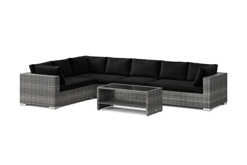 Bahamas L-formet utesofa høyre, 7-seters med bord og hylle - Grå - Hage - Utemiljø - Veranda & terrasse - Verandamøbler