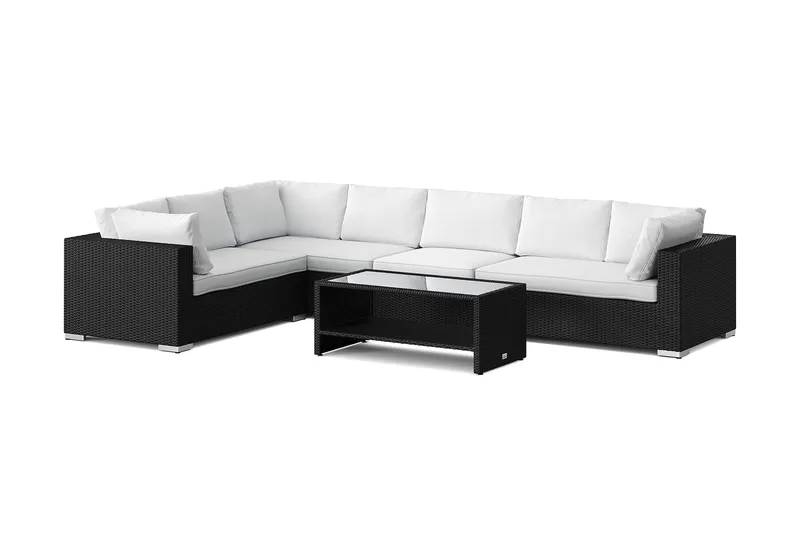 Bahamas L-formet utesofa høyre, 7-seters med bord og hylle - Svart - Hage - Utemiljø - Veranda & terrasse - Verandamøbler