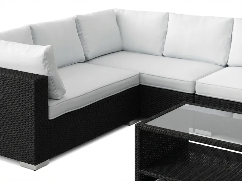 Bahamas L-formet utesofa høyre, 7-seters med bord og hylle - Svart - Hage - Utemiljø - Veranda & terrasse - Verandamøbler