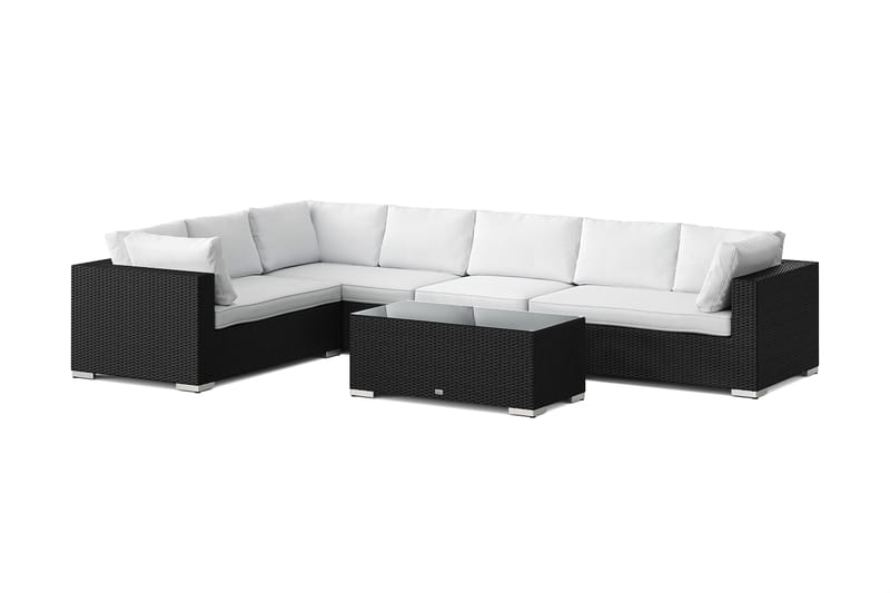 Bahamas L-formet utesofa høyre, 7-seters med bord - Svart - Hage - Utemiljø - Veranda & terrasse - Verandamøbler