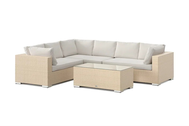Bahamas L-formet utesofa venstre, 6-seters med bord - Beige - Hage - Utemiljø - Veranda & terrasse - Verandamøbler