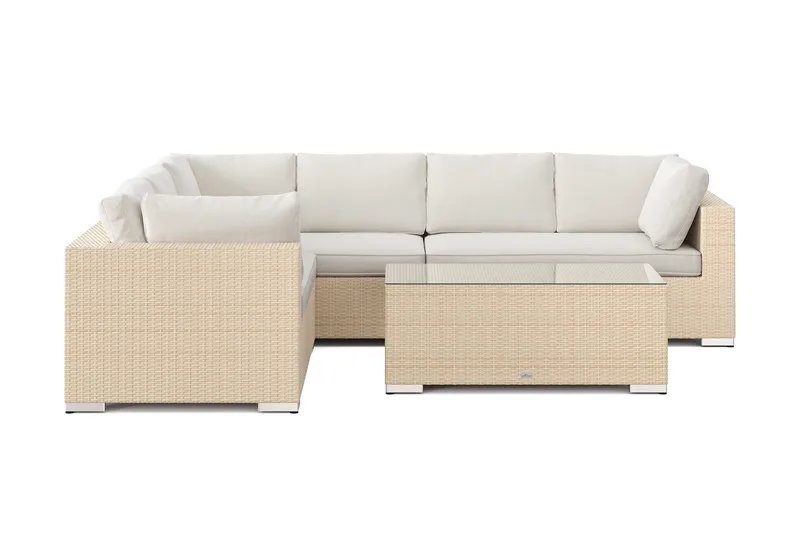 Bahamas L-formet utesofa venstre, 6-seters med bord - Beige - Hage - Utemiljø - Veranda & terrasse - Verandamøbler