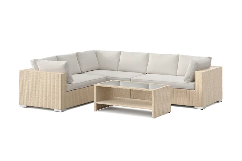Bahamas L-formet utesofa venstre, 6-seters med bord og hylle - Beige - Hage - Utemiljø - Veranda & terrasse - Verandamøbler