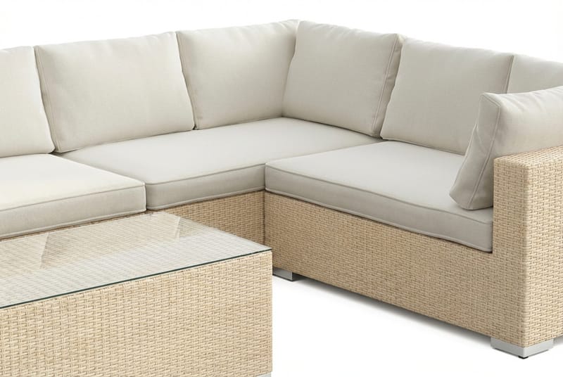 Bahamas L-formet utesofa venstre, 7-seters med bord - Beige - Hage - Utemiljø - Veranda & terrasse - Verandamøbler