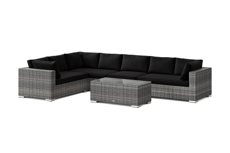 Bahamas L-formet utesofa venstre, 7-seters med bord, Grå