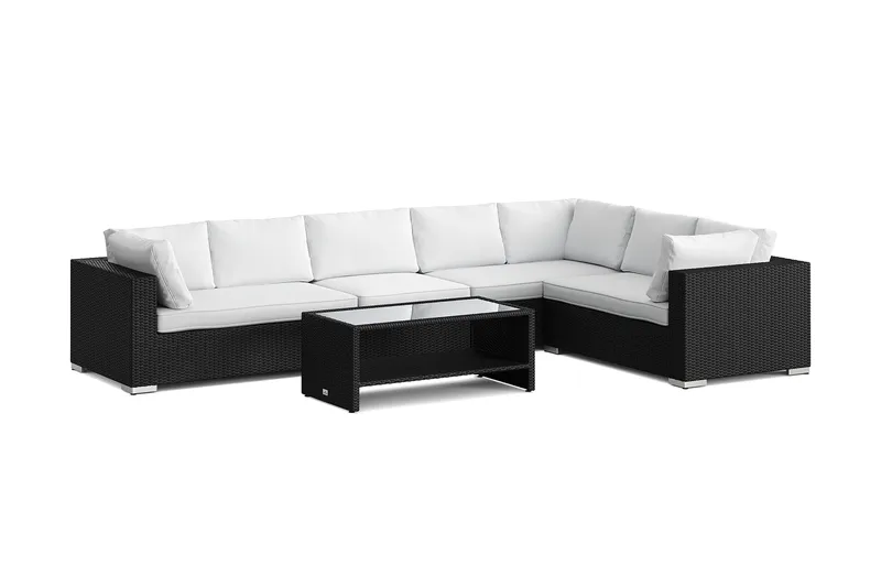 Bahamas L-formet utesofa venstre, 7-seters med bord og hylle - Svart - Hage - Utemiljø - Veranda & terrasse - Verandamøbler