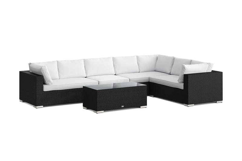 Bahamas L-formet utesofa venstre, 7-seters med bord, Svart