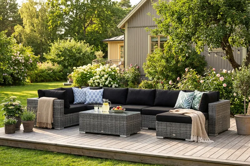 Bahamas U-formet utendørs loungegruppe 7-seters med vendbar divan og bord - Grå - Hage - Utemiljø - Veranda & terrasse - Verandamøbler