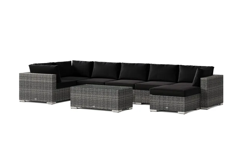 Bahamas U-formet utendørs loungegruppe 7-seters med vendbar divan og bord - Grå - Hage - Utemiljø - Veranda & terrasse - Verandamøbler