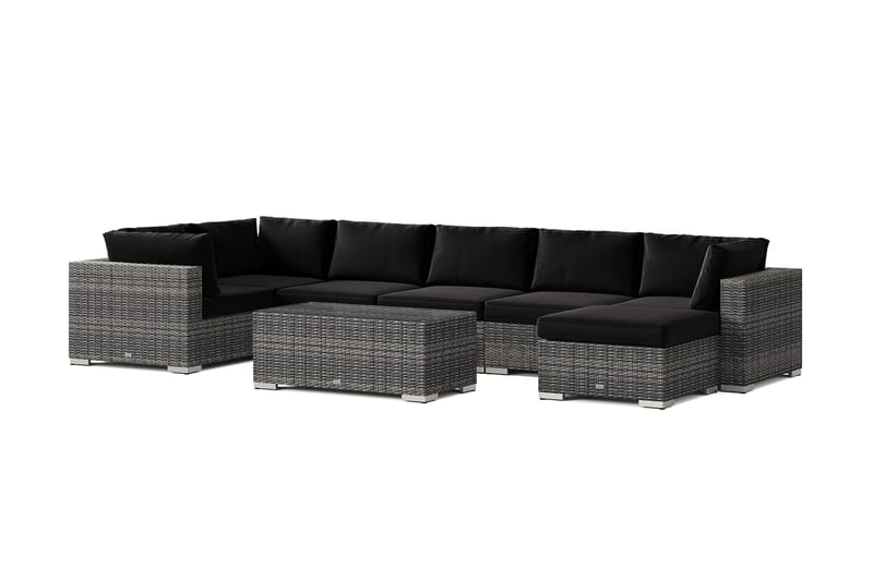Bahamas U-formet utendørs loungegruppe 7-seters med vendbar divan og bord, Grå