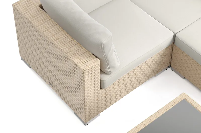 Bahamas U-formet utendørs loungegruppe 7-seters med vendbar divan og bord med hylle - Beige - Hage - Utemiljø - Veranda & terrasse - Verandamøbler