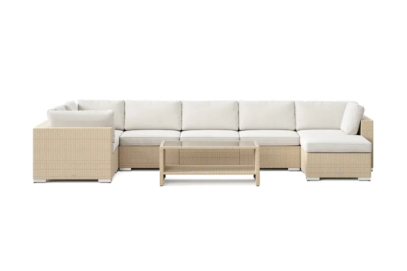 Bahamas U-formet utendørs loungegruppe 7-seters med vendbar divan og bord med hylle - Beige - Hage - Utemiljø - Veranda & terrasse - Verandamøbler