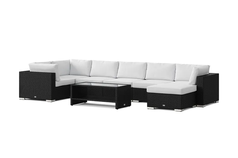Bahamas U-formet utendørs loungegruppe 7-seters med vendbar divan og bord med hylle - Svart - Hage - Utemiljø - Veranda & terrasse - Verandamøbler