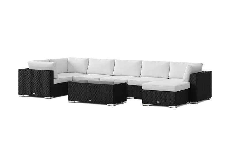 Bahamas U-formet utendørs loungegruppe 7-seters med vendbar divan og bord, Svart