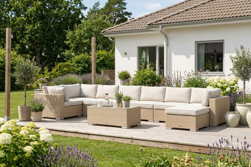 Bahamas U-formet utendørs loungegruppe 8-seters med vendbar divan og bord - Beige - Hage - Utemiljø - Veranda & terrasse - Verandamøbler