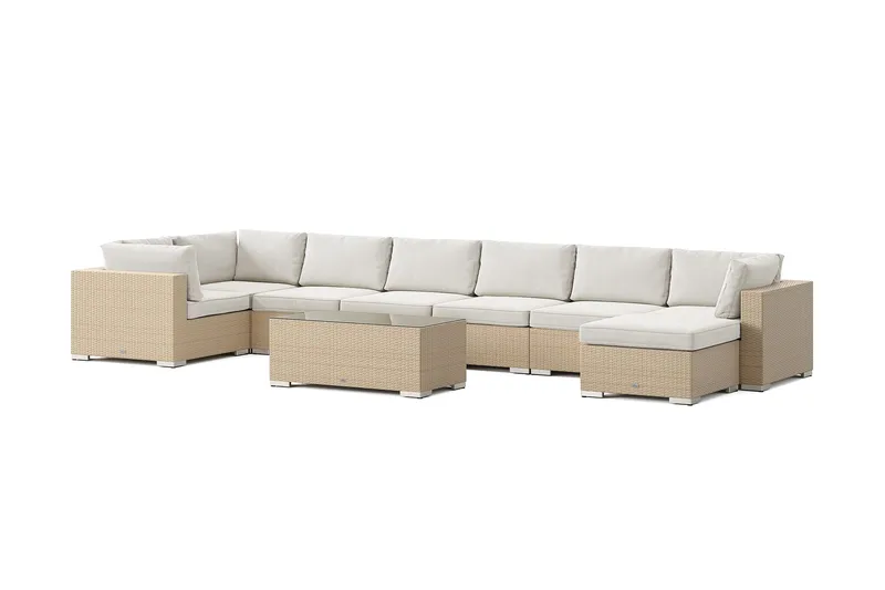 Bahamas U-formet utendørs loungegruppe 8-seters med vendbar divan og bord, Beige